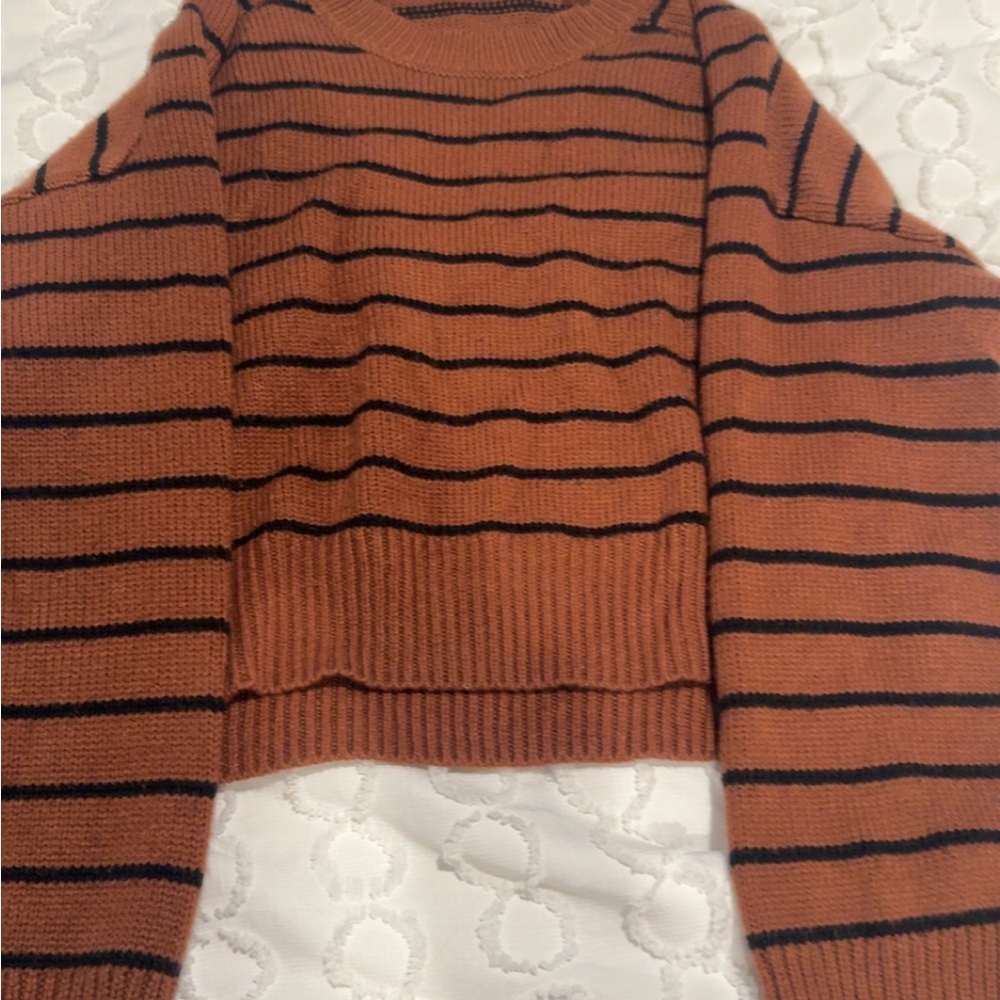 Source Unknown Brown and Black Striped Crop Top